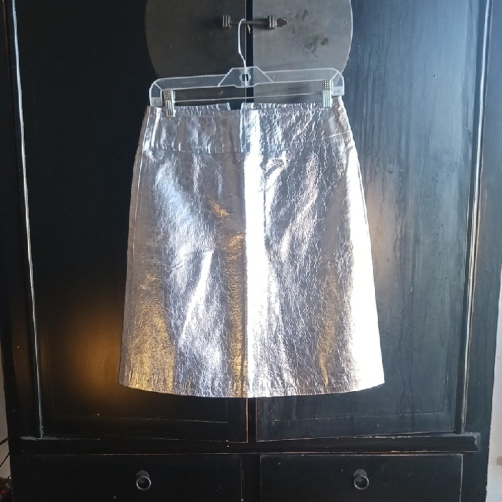 Anna Huling Powder Blue "Metallic" Leather Skirt